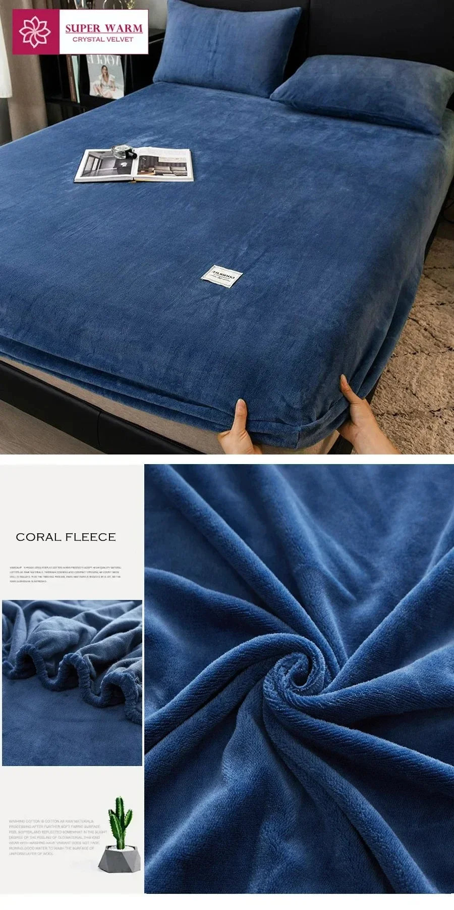 1PC Soft Warm Plush Fitted Sheet Elastic Mattress Cover Fluffy Coral Fleece Bed Linen Winter Couple Luxury Double Bed Bedding