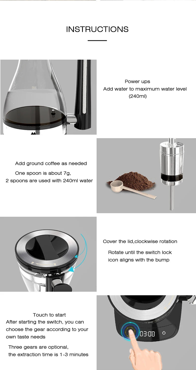 High-End Light Luxury Siphon Coffee Pot Office Home Small Automatic Coffee Pot Matching Base Coffee Utensils