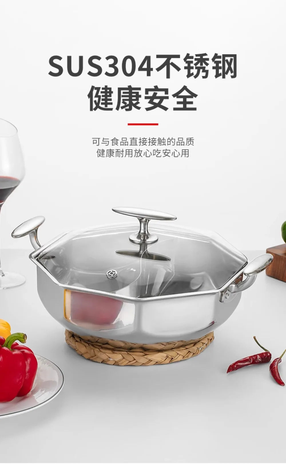 Cookware Suit 304 Octagonal Mandarin Soup Hot Pots High-End Steel Pots Induction Cooker Commercial Hot Pots Cookware Pot Sets CE