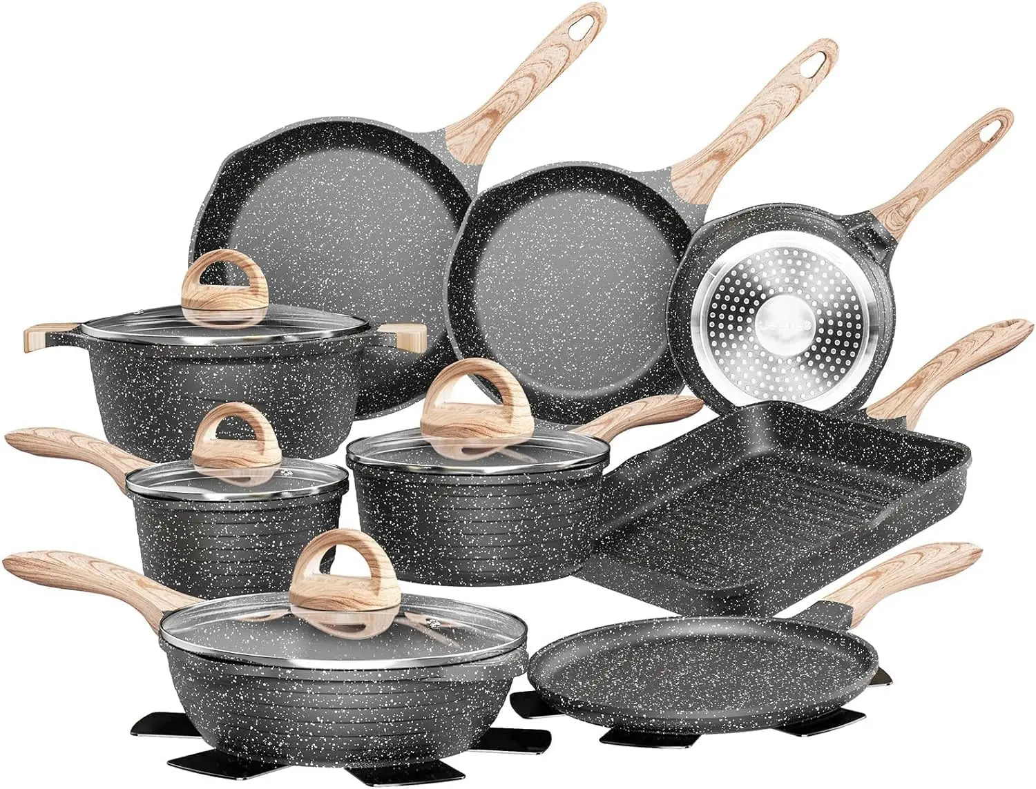 23-Piece Nonstick Cookware Set – PFOA-Free White Granite Coating