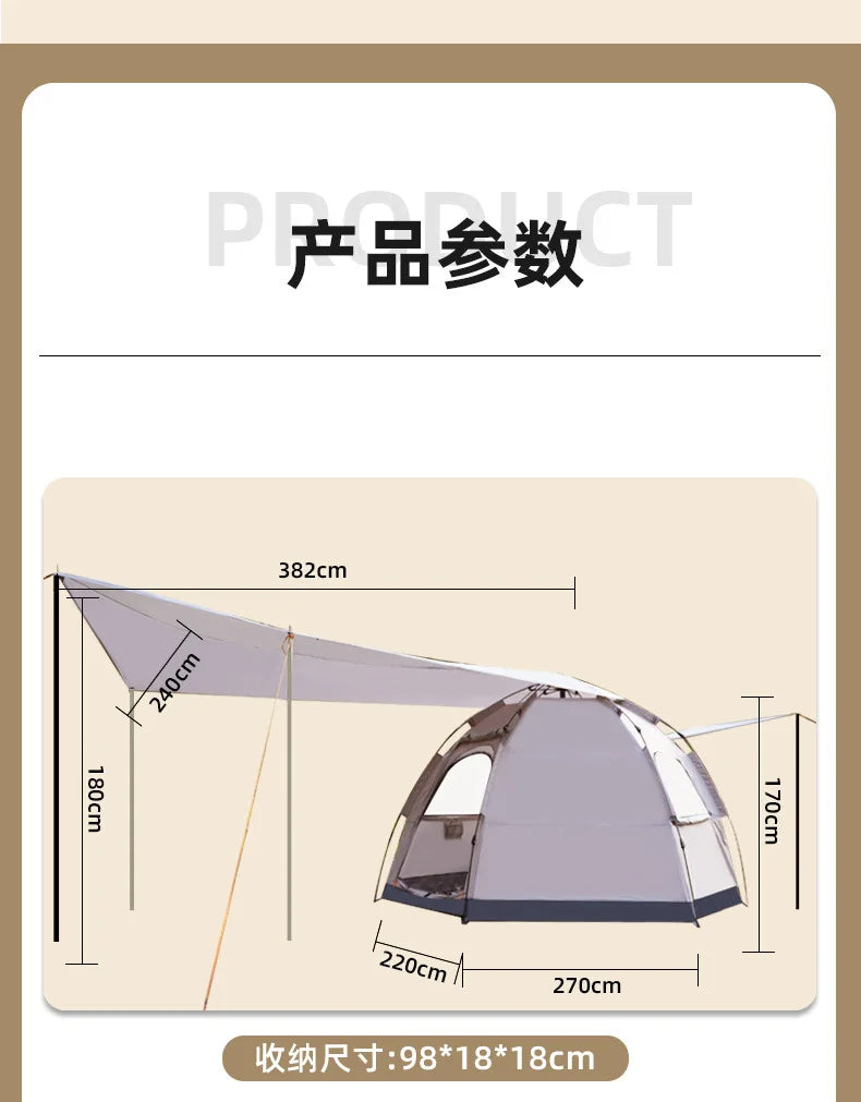 2024 New Outdoor Camping Tent Canopy 2-in-1 Combo Automatic Quick Open 5-8 Person Family Hexagonal Tent