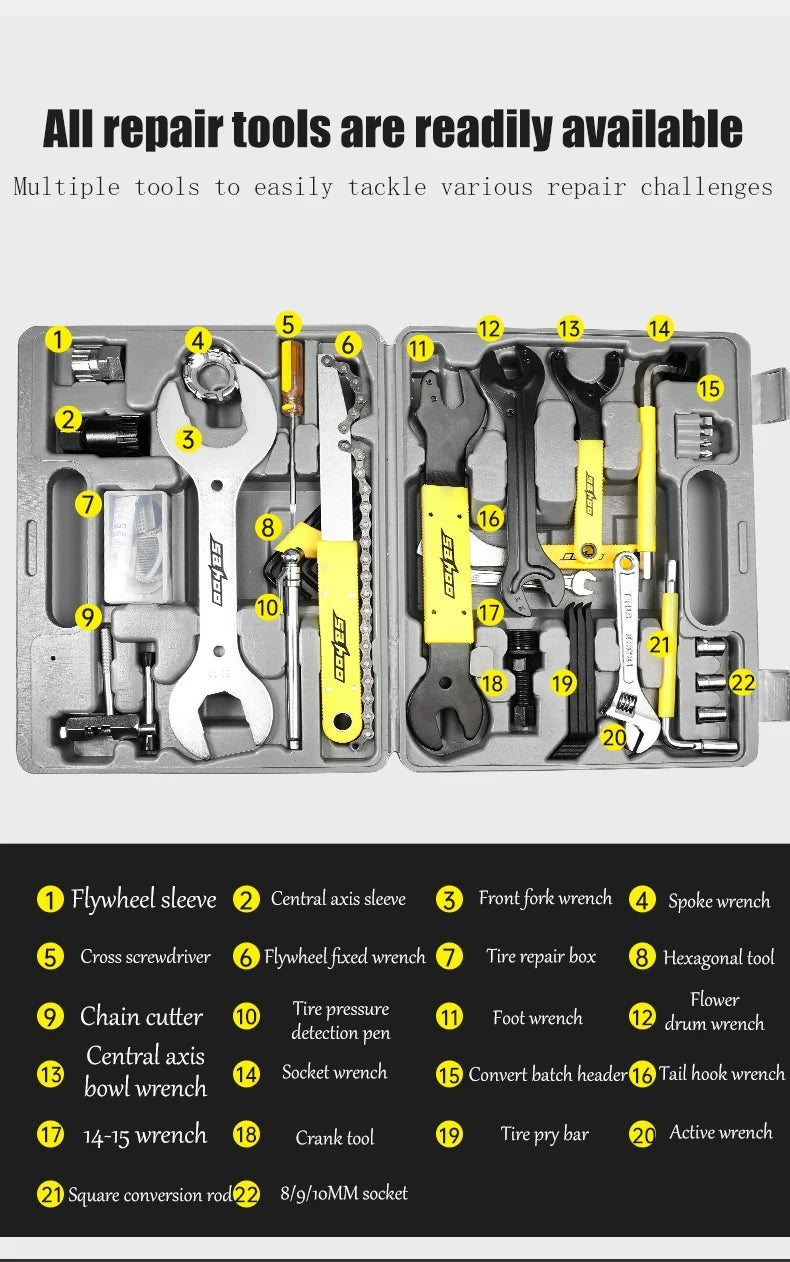 TOSUOD Bicycle repair kit, axle wrench, tire repair kit, maintenance equipment, mountain bike, road bike