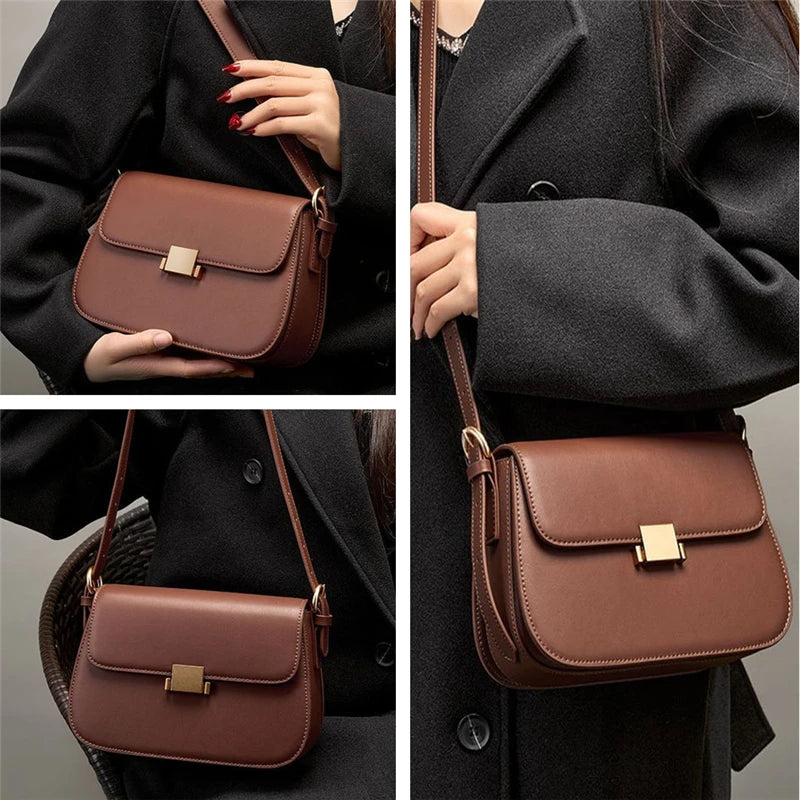 Structured Leather Shoulder Bag with Dual Closure for Versatile Styling