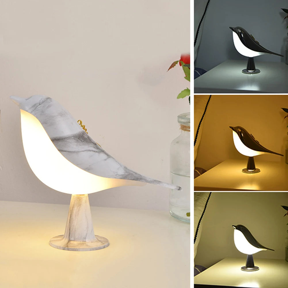 Modern Simple Magpie LED Bedside Lamp Small Cordless Wooden Bird Night Light Touch Control Bedroom Table Reading Lamp Home Decor