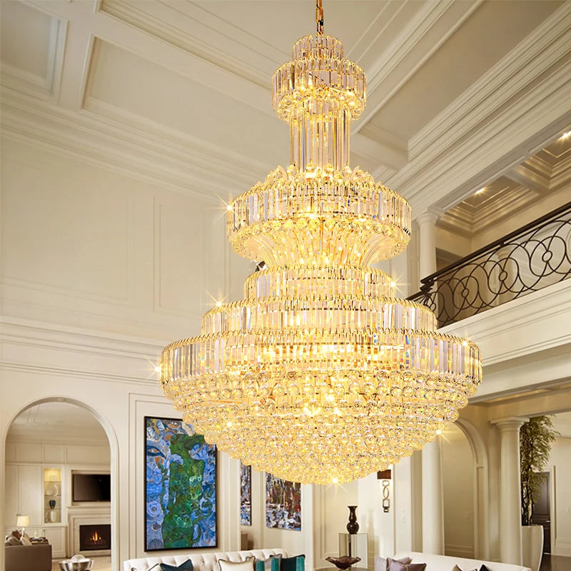 Villa Duplex Building Hollow Living Room Restaurant Light Luxury Crystal Chandelier Classic Hotel Lobby Exhibition Hall Lighting