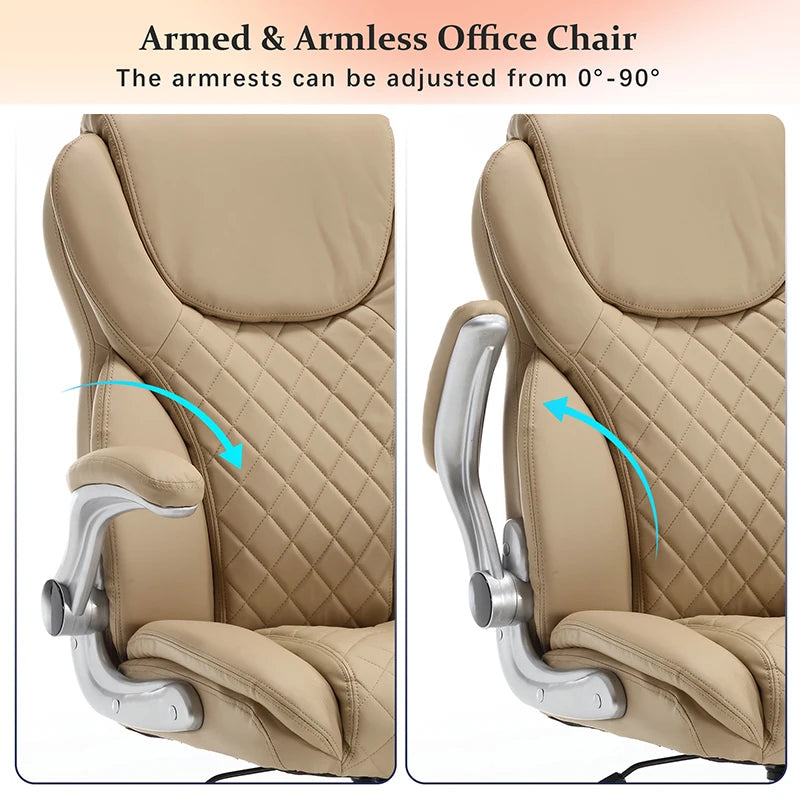 Ergonomic Office Chair With Flip-Up Armrests And Wheels, Leather Rocking Executive Office Chair  On-Site