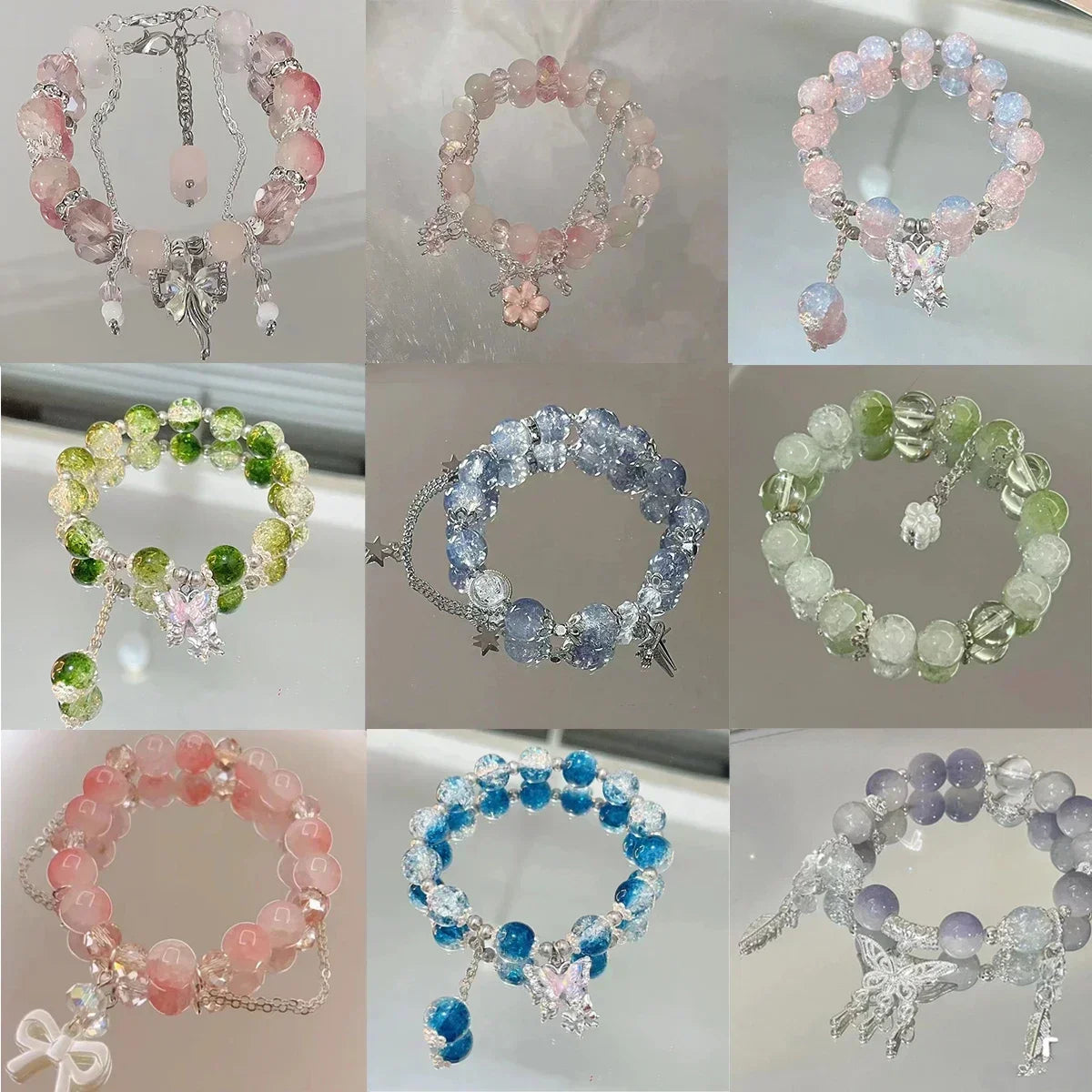 2024 New Simple Beads Crystal Bracelet for Women Girls Korean Ins Flower Bow Feather Tassel Bracelets Best Friend Jewelry Gifts