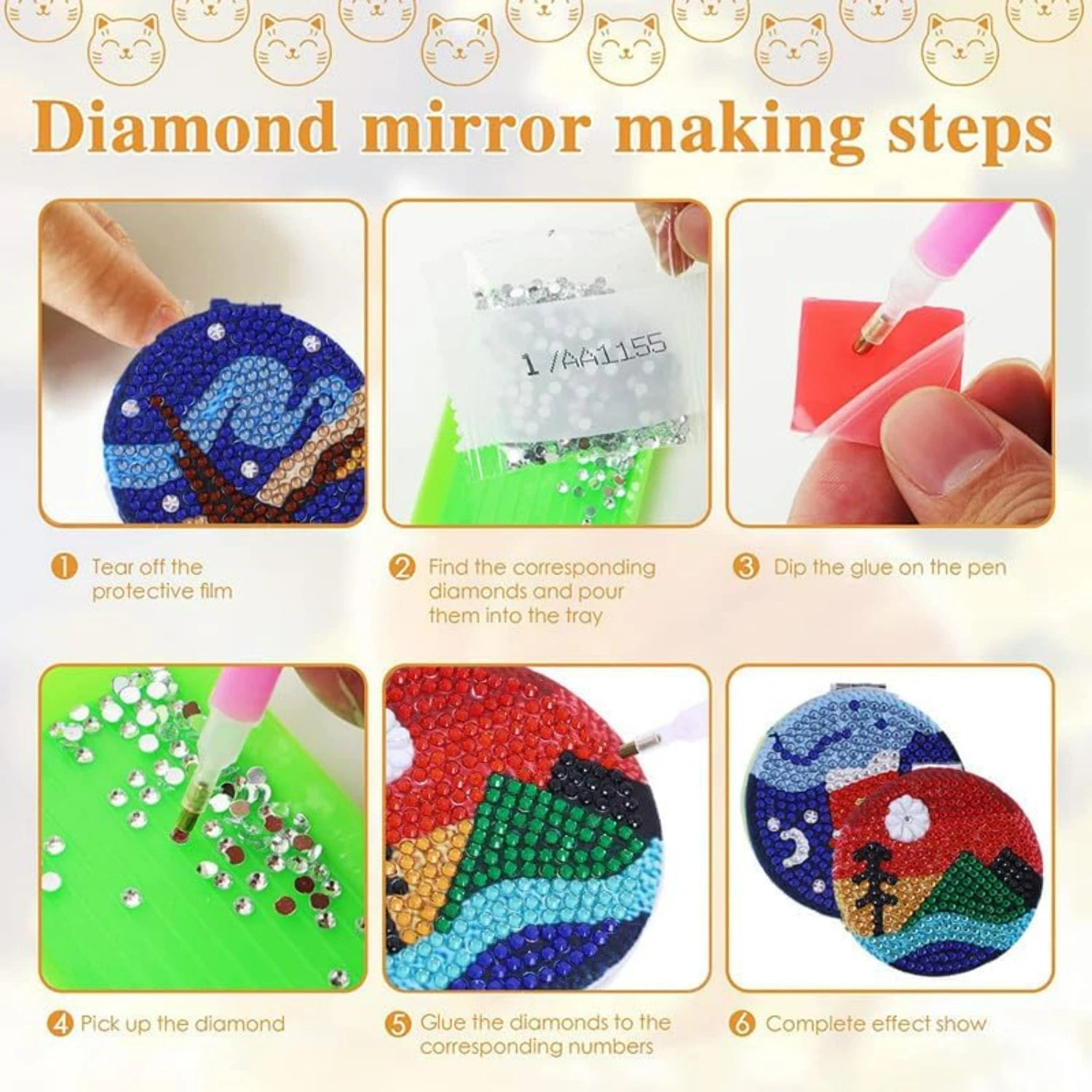 Elegant Hand-Painted Compact Mirror for On-The-Go Touch-Ups - Luxurious Miniature Artwork - Travel-Friendly Beauty Accessory