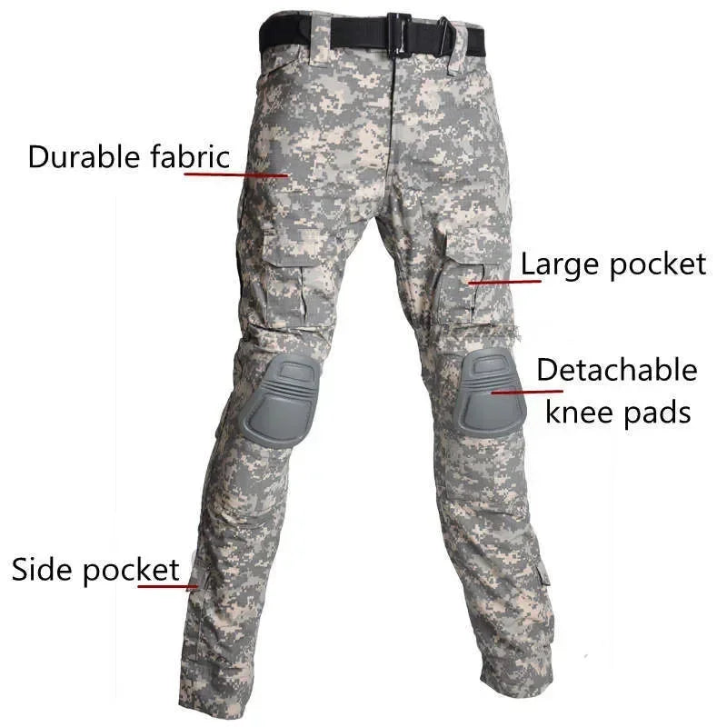 Outdoor Men Combat Pants +Knee Pads Tactical Pant MultiCam CP Hiking Camo Pants Work Hunting Clothes Wear Resistant Multi-pocket