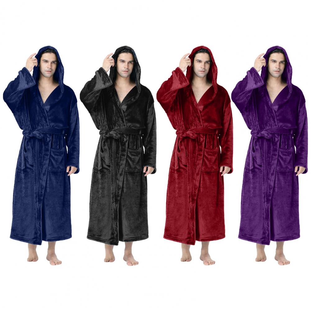 Plush Bathrobe Stylish Cozy Plush Hooded Bathrobe Soft Warm Nightgown for Autumn Winter Long Sleeve Minimalistic Design