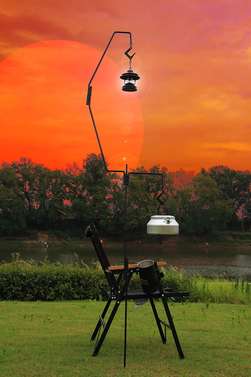 Portable Camping Collapsible 5 Sections Lantern Stand Outdoor Lamp Post Hanging Light Holder Iron Stick for Picnic Hiking