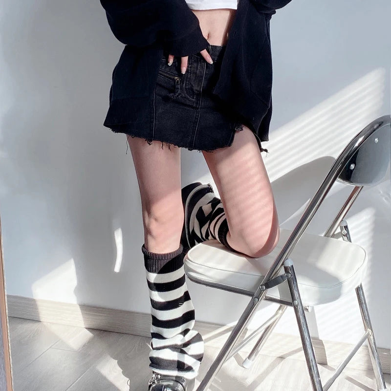 Autumn Winter Knitting Striped Stockings Warm Wool Horn Sock Leg Cover JK Stacking Sock Japanese Korean Style Women's Socks