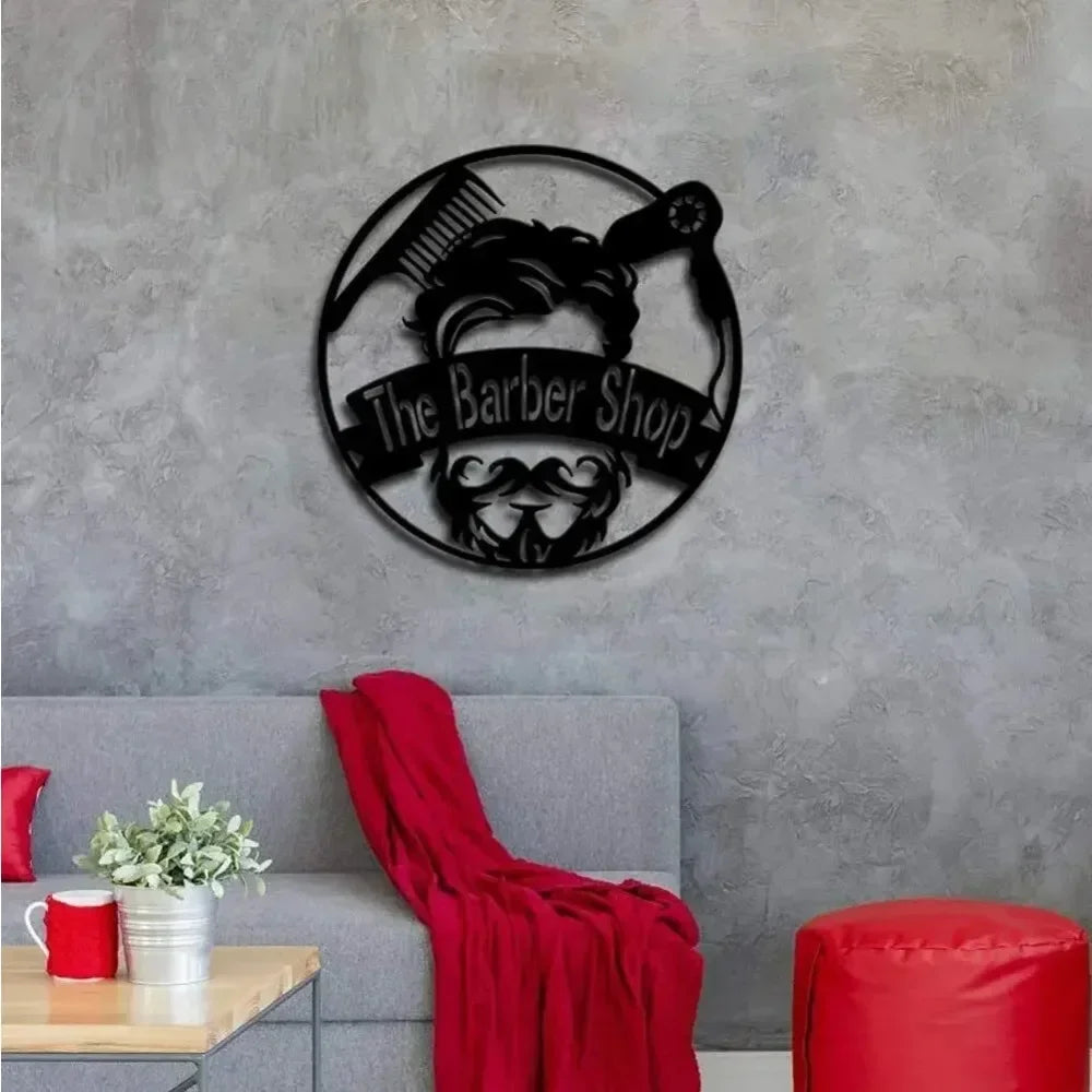 Transform Your Living Room with Fashion Beauty Salon Metal Artwork Round Barber Shop Metal Wall Art A Statement in Home Decor