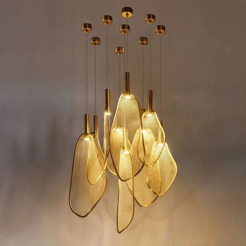 Modern Unique Fan Shape Pendant Lights Fixtures Personality For Parlor Bedroom Restaurant Home Art Deco Hanglamp Matte Gold