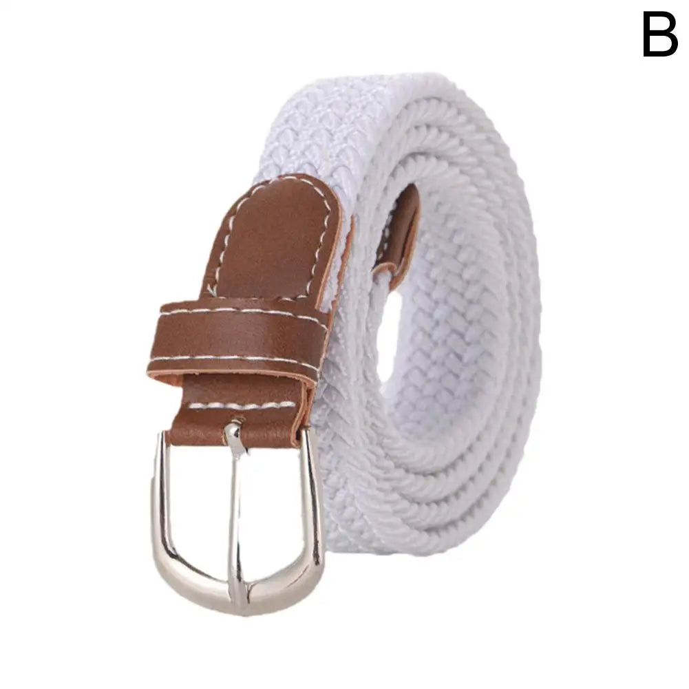 120-130cm Casual Knitted Pin Buckle Men Belt Woven Canvas Elastic Expandable Braided Stretch Belts For Women Jeans Female B U3M0