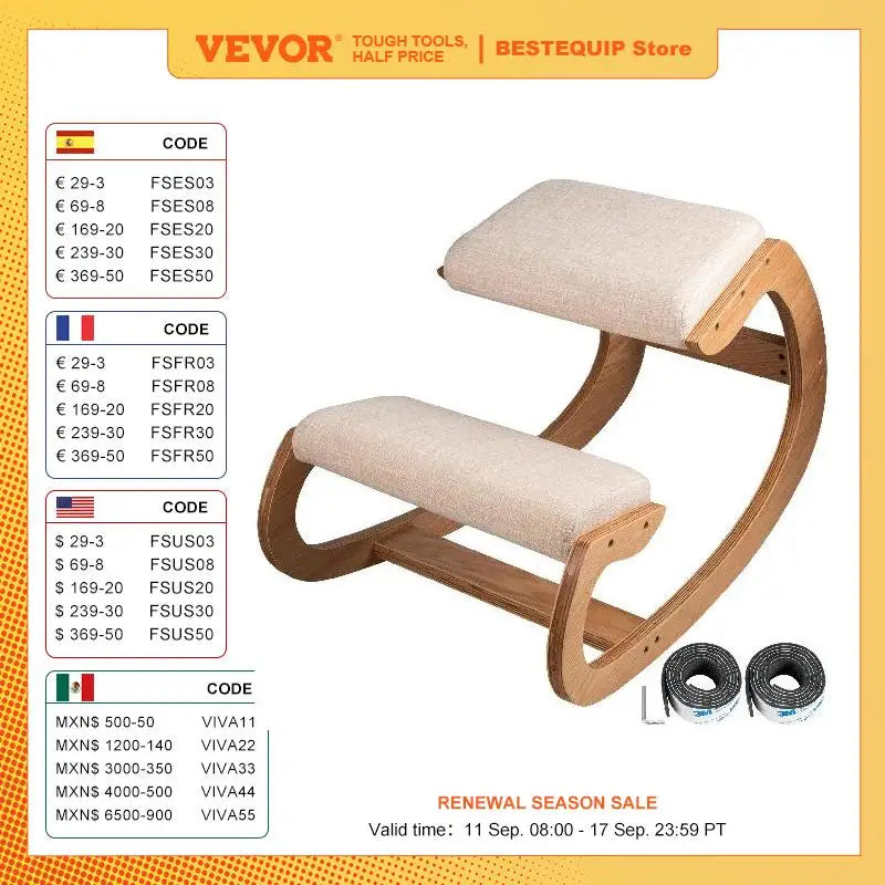 VEVOR Ergonomic Rocking Wooden Kneeling Chair Stool Correct Posture Computer Chair Original Home Office Furniture Thick Cushion