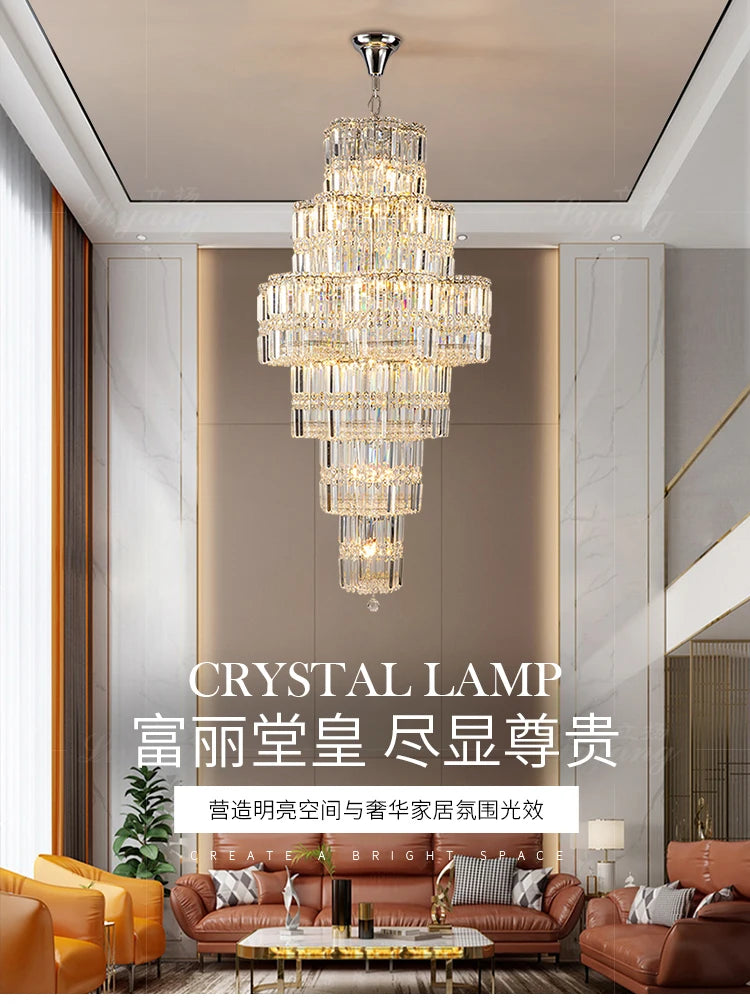 Light luxury luxury duplex building crystal chandelier modern atmosphere villa high living room chandelier building middle floor