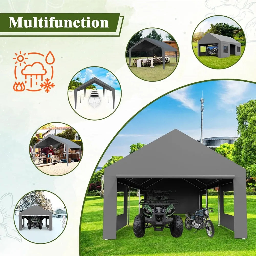 Carport 13'x25' Oversized Portable Garage, Large Outdoor Shelter. Heavy Duty Canopy & Reinforced Frame, 4 Doors