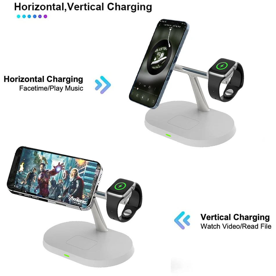 3 in 1 Wireless Charger Stand Magnetic For iPhone 12 13 14 15 Fast Charging Station for Apple Watch 9 8 7 6 5 Airpods 2 3 Pro