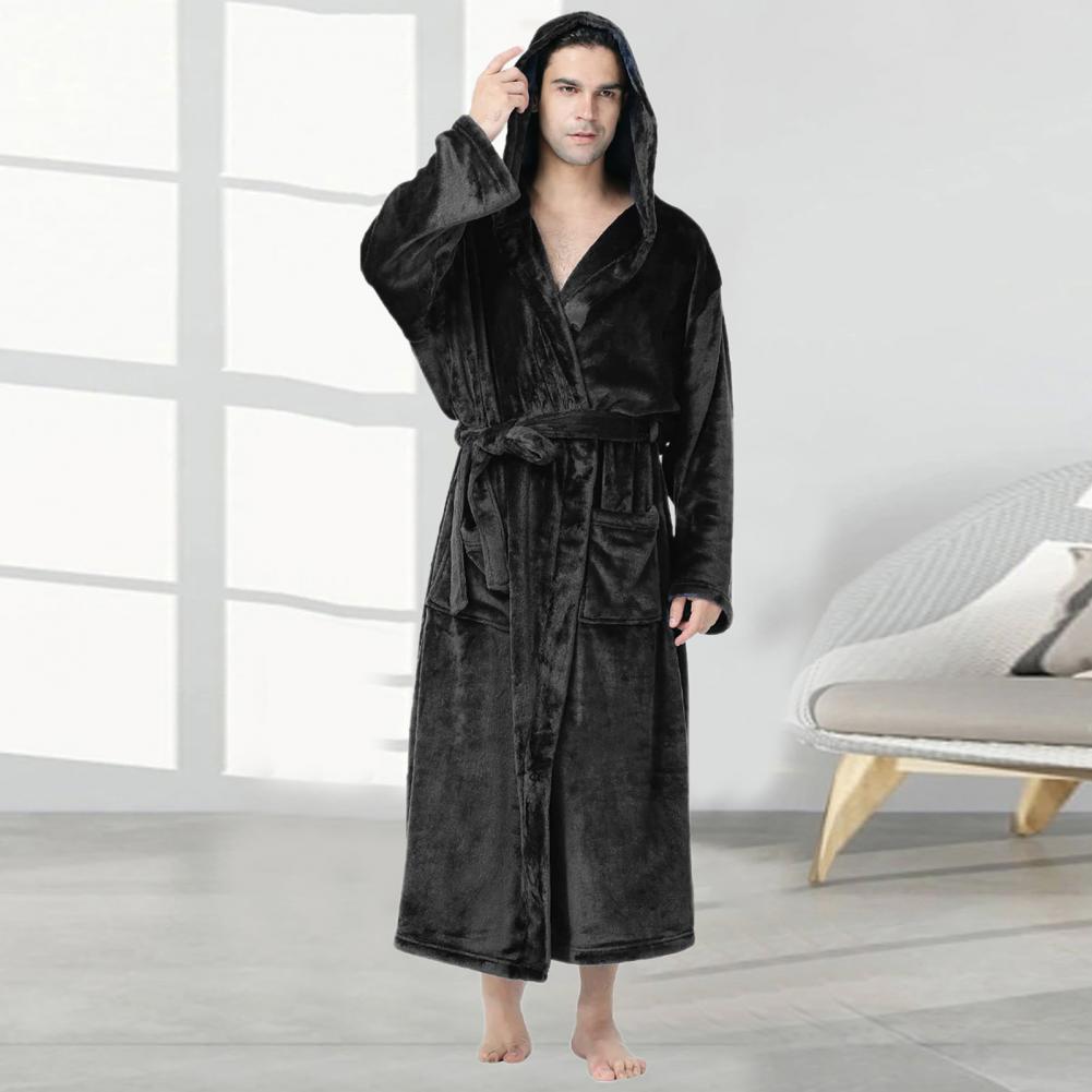 Plush Bathrobe Stylish Cozy Plush Hooded Bathrobe Soft Warm Nightgown for Autumn Winter Long Sleeve Minimalistic Design