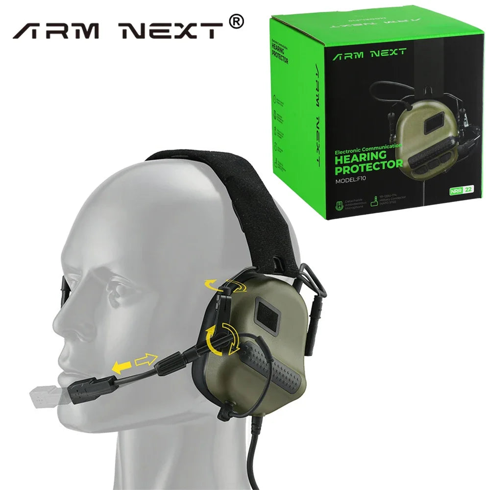 ARM NEXT F10 Electronic Tactical Headphones with Kenwood PTT Adapter Shooting Protection Professional Noise Canceling Earmuffs