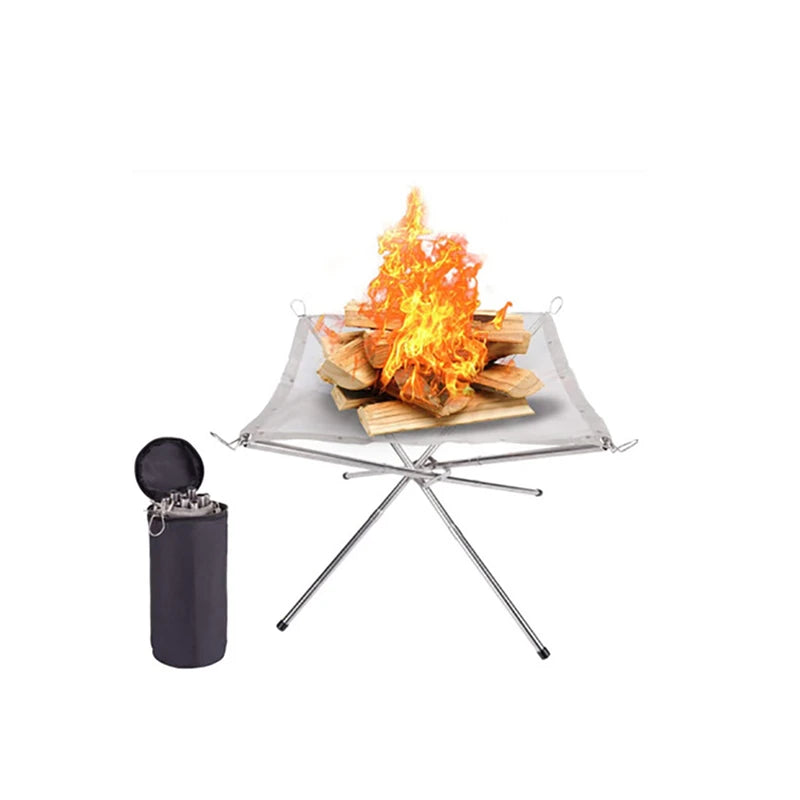 Portable Outdoor Fire Pit Grill Collapsing Steel Mesh Fire Stand Stainless Steel Foldable Mesh Fire Pit Outdoor Wood Heater Heat