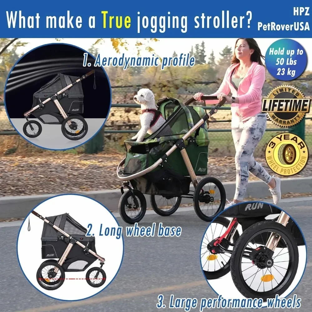 Run Performance Jogging Sports Stroller with Comfort Rubber Wheels/Zipper-Less Entry/1-Hand Quick Fold/Aluminum Frame