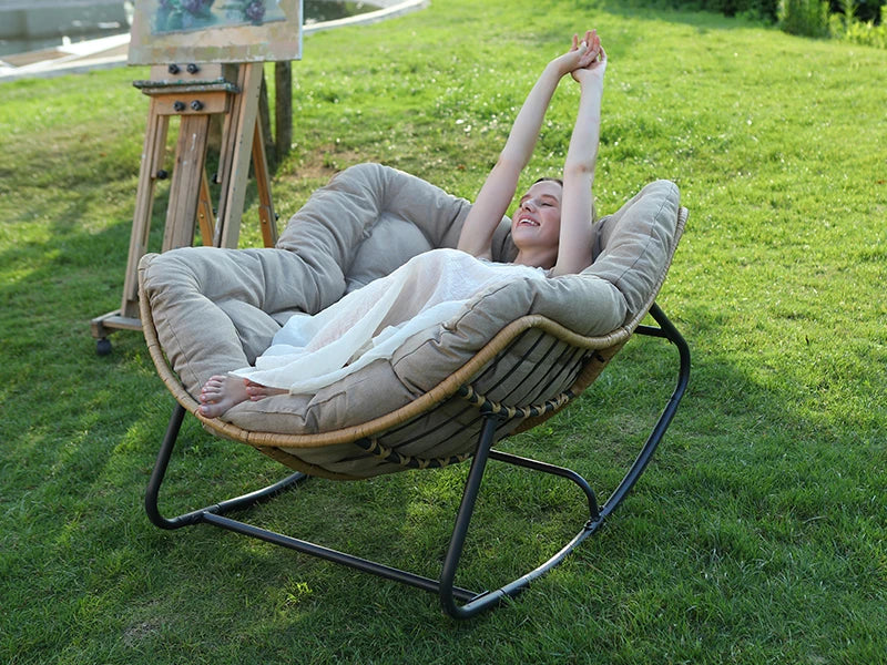 Outdoor Rocking Chair, with A Load Capacity of Up To 450 Pounds, Rattan Wicker Lounge Chair, Garden Chair