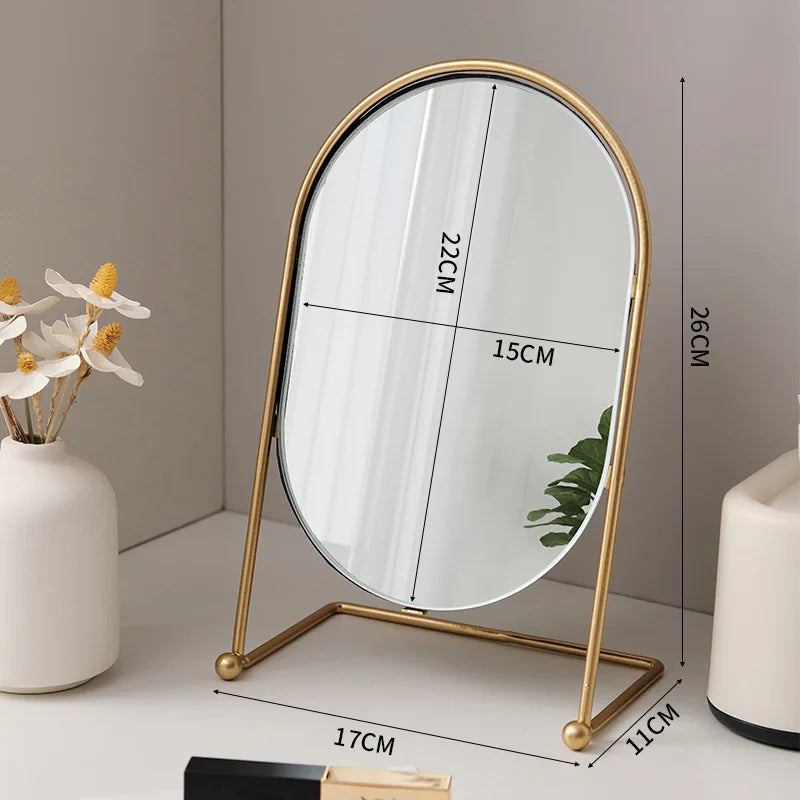 Dressing Table Makeup Mirror Home Bedroom Tabletop Vanity Mirror Dormitory Internet Red Beauty Mirror Light Luxury Round Mirror