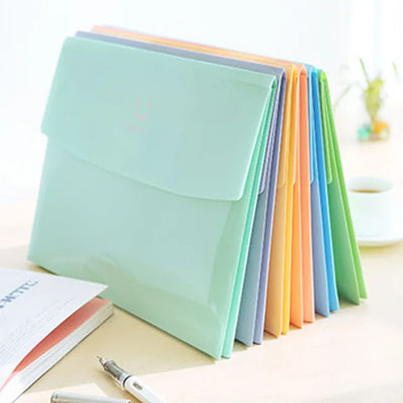 Kawaii Smile Face Waterproof  PVC File Folder 5 Layers Document Bag Office Stationery School Supplies