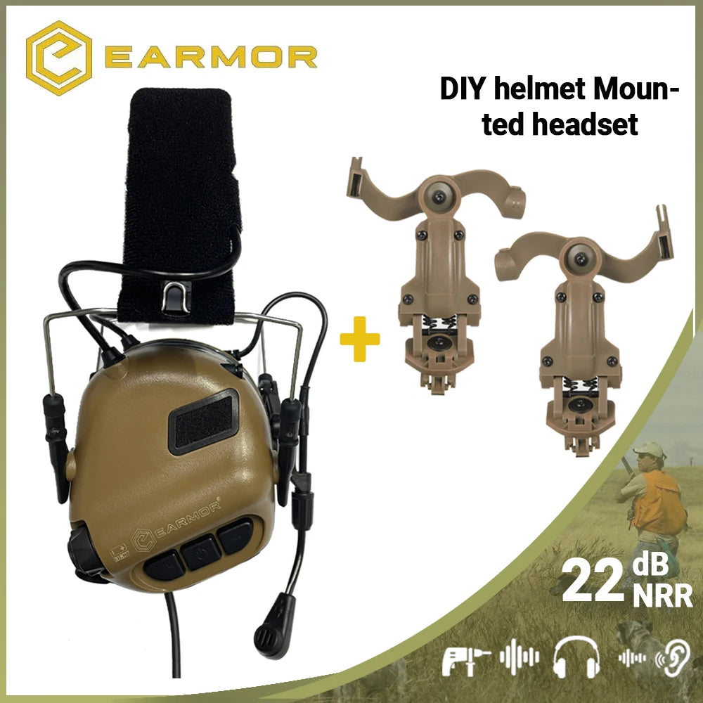 EARMOR M32 MOD4 Shooting Anti-noise Earmouff with 360° Rotation Bracket kit fit for FAST Helmet Wendy M-LOK ARC Helmet DIY Set