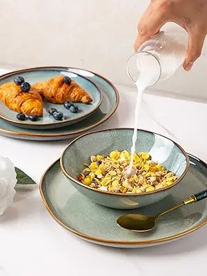 Ceramic Dinnerware Sets,Handmade Reactive Glaze Plates and Bowls Set,Highly Chip and Crack Resistant | Dishwasher & Micr