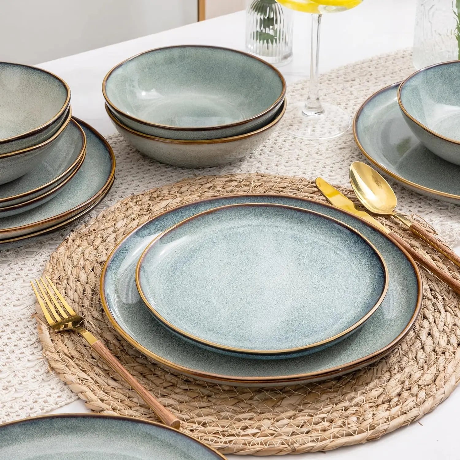 Ceramic Dinnerware Sets,Handmade Reactive Glaze Plates and Bowls Set,Highly Chip and Crack Resistant | Dishwasher & Micr