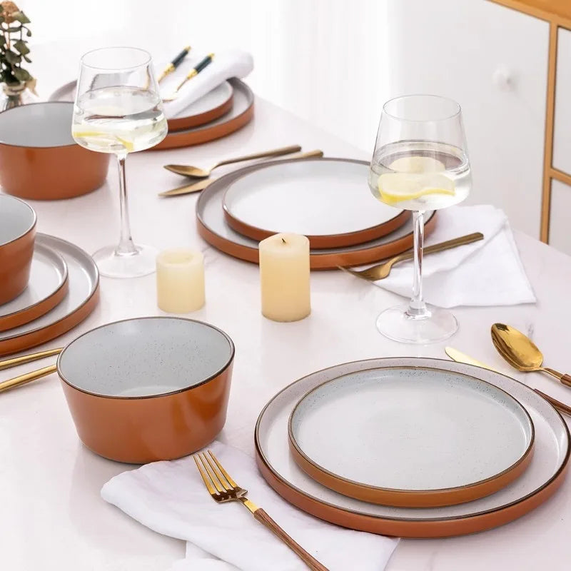 AmorArc Dinnerware Sets of 4,Modern Stoneware Plates and Bowls Sets