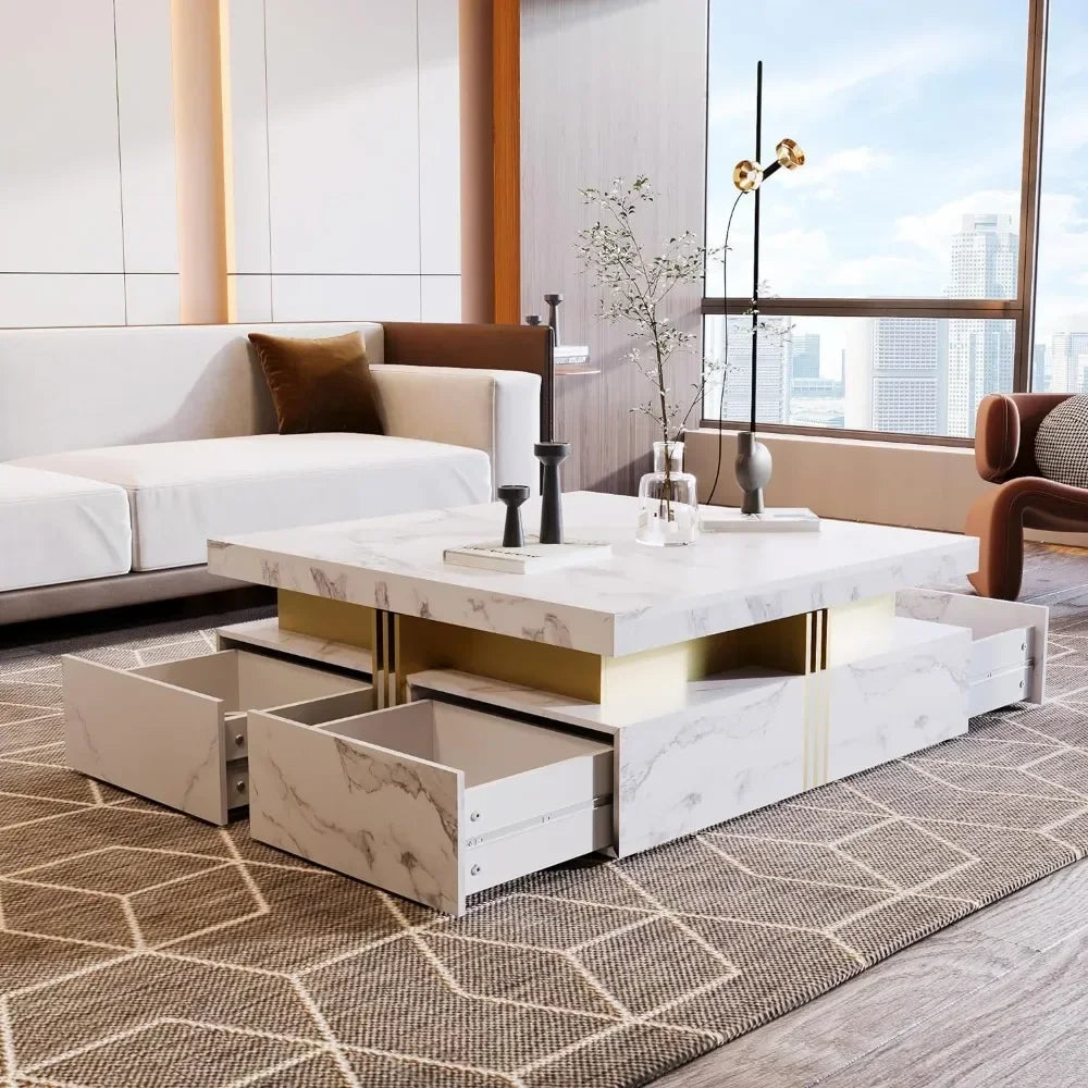 Modern White Coffee Table with Storage