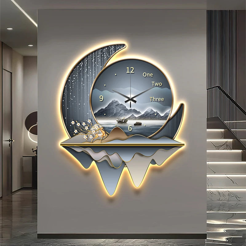Luxury Wall Clock Lamp – Silent LED Timepiece for Elegant Living Spaces