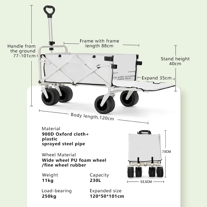 Tank wheeled cart with foldable hand push 180 degree outdoor camping trailer pull rod rear small cart camping garden cart