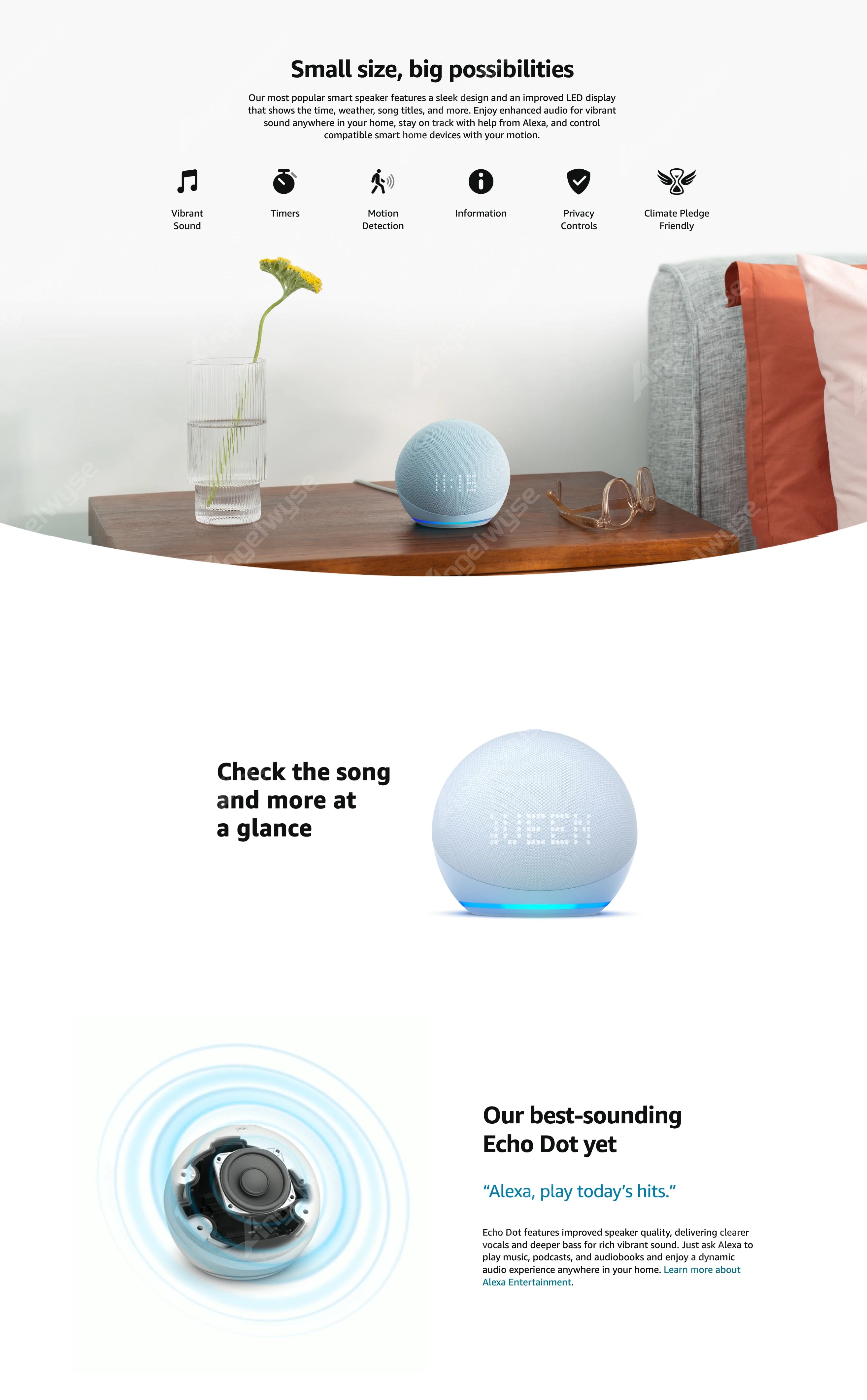 Original Alexa Echo Dot 5th Generation Smart Mini Wifi Home BT Alexa Speaker Horn with Sound Control Voice Assistant and Clock