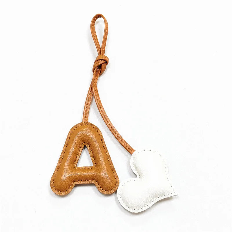 M H W A Y Heart Luxury Genuine Leather English Letter Keychain For Car Backpack Pendant Key Chain Women Bag Charm Accessories