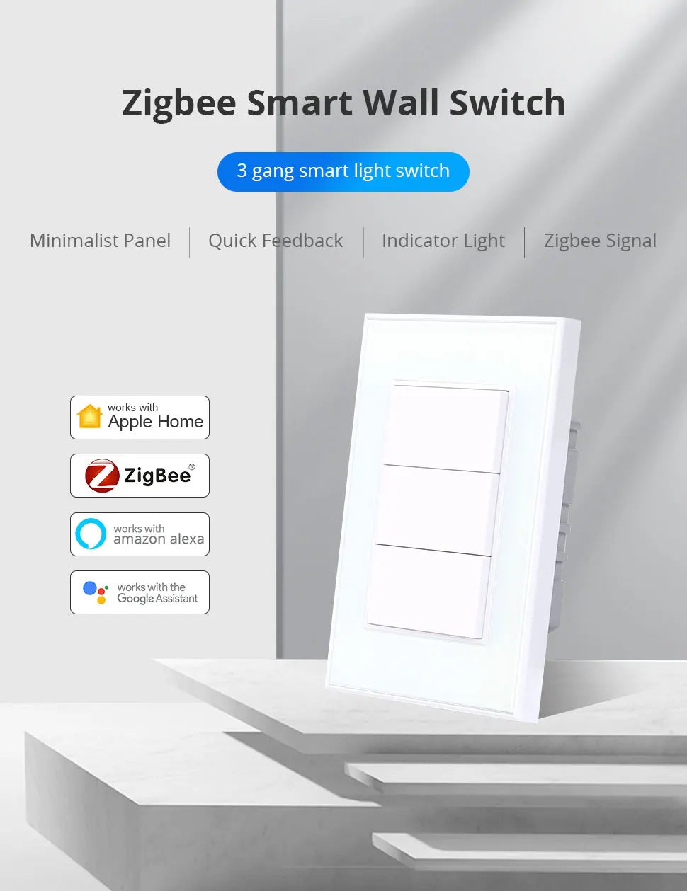 Zemismart Tuya Zigbee Smart 1 2 3 4 6 Gangs Light Switch Brazilian Wall Interrupter Alexa Google Home Smart Life App Control