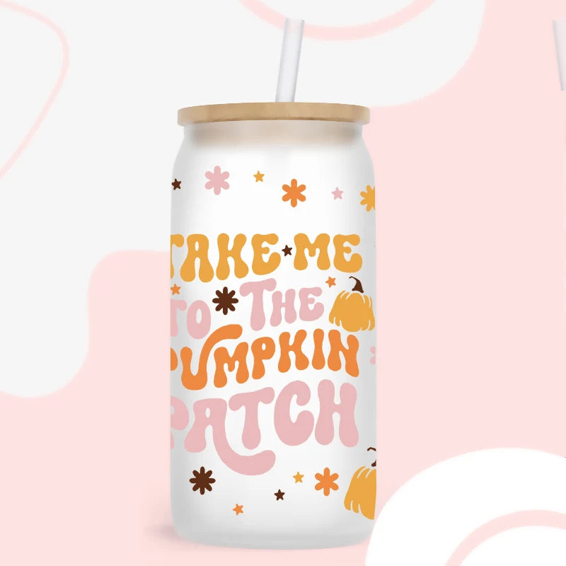 Thanksgiving Day Fall UV DTF Cup Wraps Transfer Sticker For 16OZ Glass Libbey Can Bottle Selfadhesive Washable DIY Custom D4365