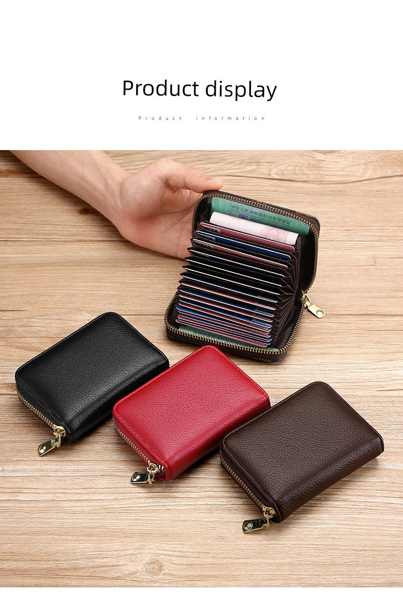 Anti-Degaussing Zipper Bank Driver's License Compact Card Holder