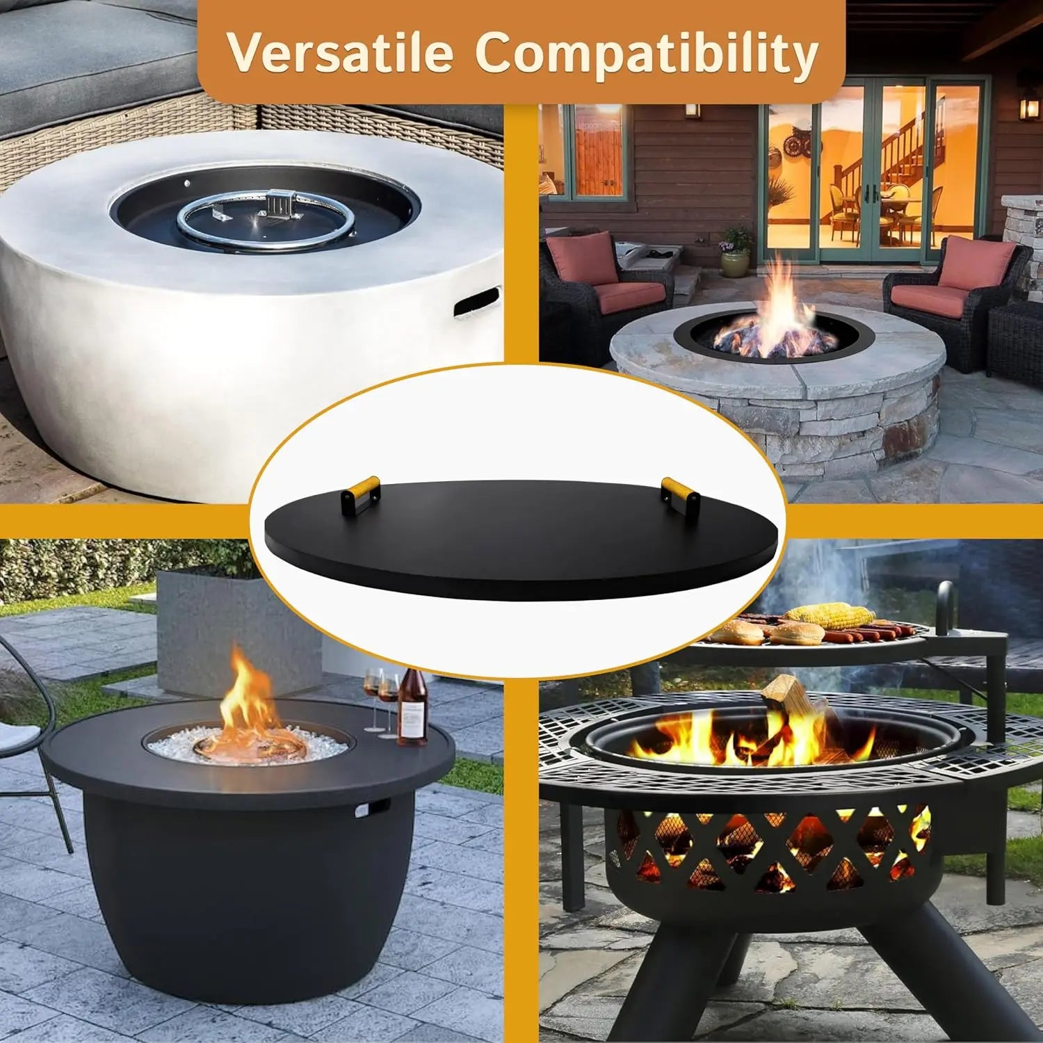 Round Fire Pit Cover with Ergonomic Handles