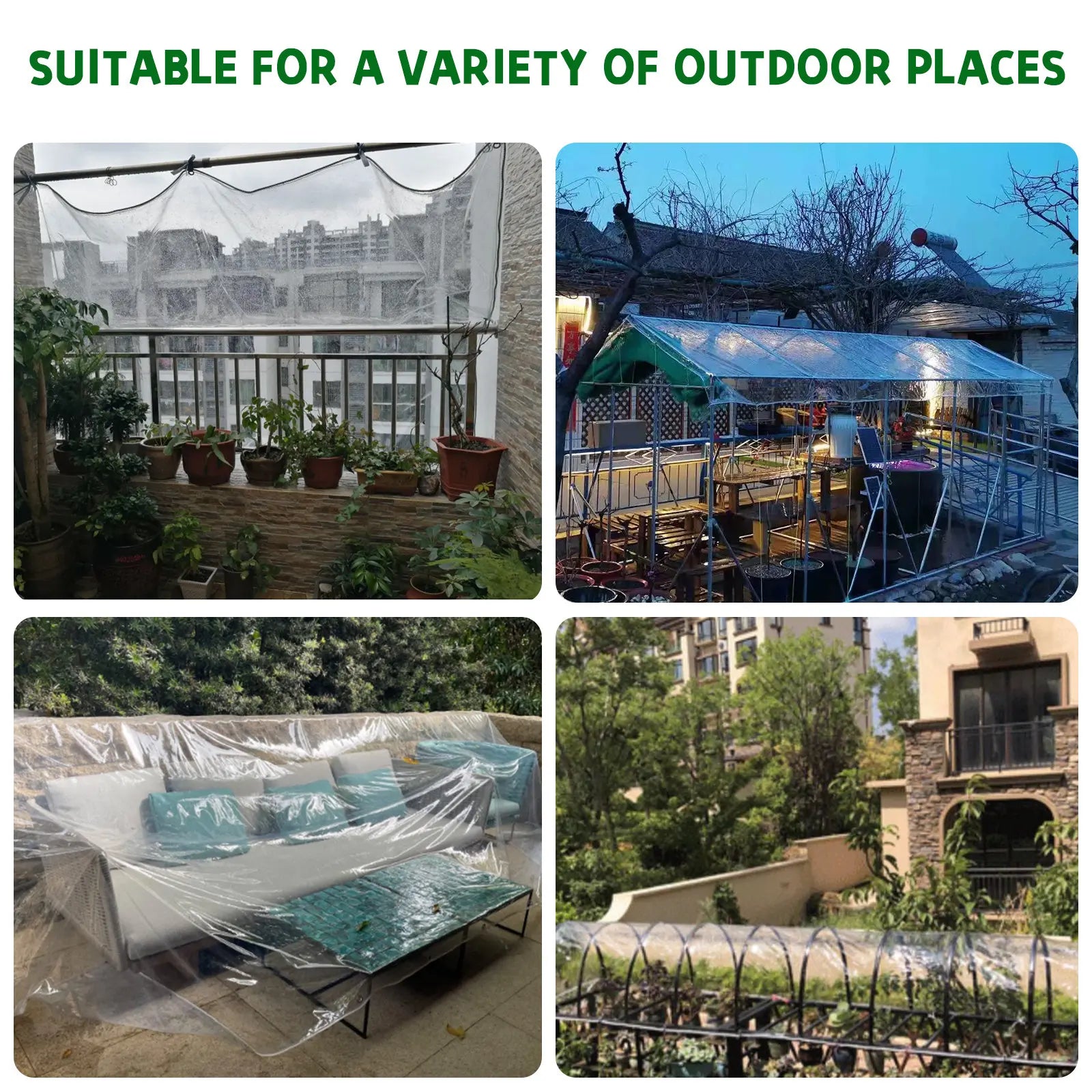 Waterproof Transparent PVC Tarpaulin with Eyelets Weatherproof Durable Canopies Foldable 0.39 mm Rain Cover for Garden Furniture