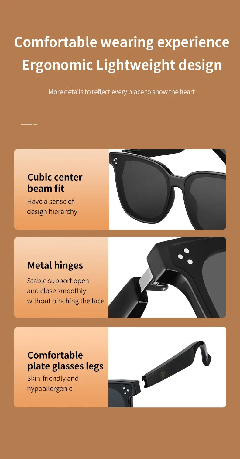 Bluetooth Smart Audio Glasses For Listen To Music And Call Fishing Driving UV 400 Protection Sunglasses Fast Charging Headphone