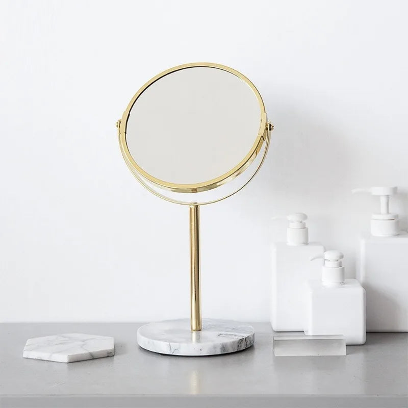 Makeup Mirror Light luxury retro European metal gold home desktop square round mirror dormitory makeup