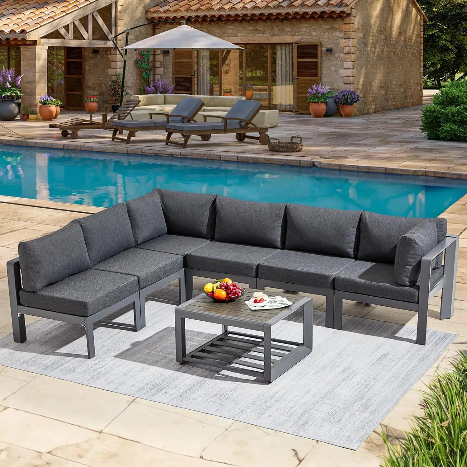 6 Pcs Modern Aluminum Patio Furniture Set with Coffee Table Outdoor Luxury Conversation Sofa Set