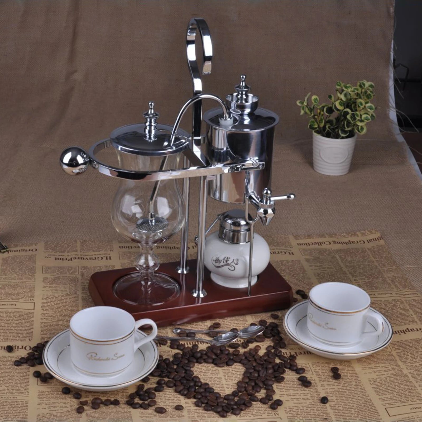 Belgium Brewing Machine Luxury Tabletop Classic Coffee Enthusiasts Vintage Siphon Coffee Maker for Bar Hotel Camping Office Home