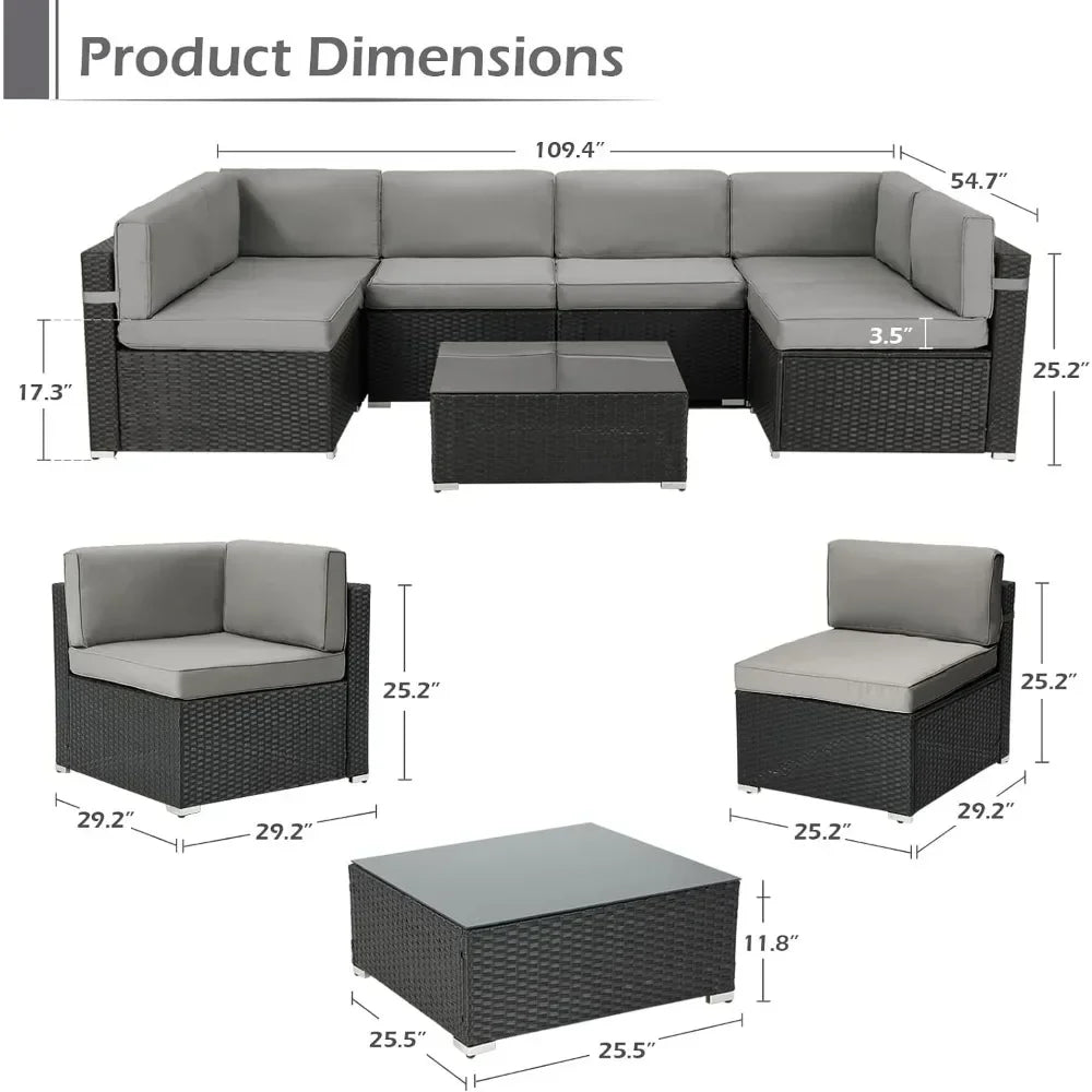 Patio Furniture Sets, 7 Piece PE Rattan Wicker Sofa Set, Outdoor Sectional Furniture Chair Set, Outdoor Furniture Sets