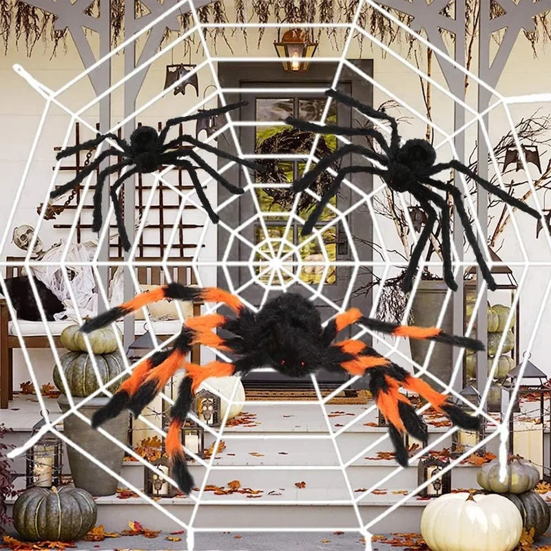 150/200cm Black Scary Giant Spider Huge Spider Web Halloween Decoration Props Haunted House Holiday Outdoor Giant Decoration